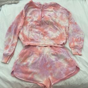 💕Victoria’s Secret💕 Pink and Purple Tie-Dye Hoodie and Shorts Set